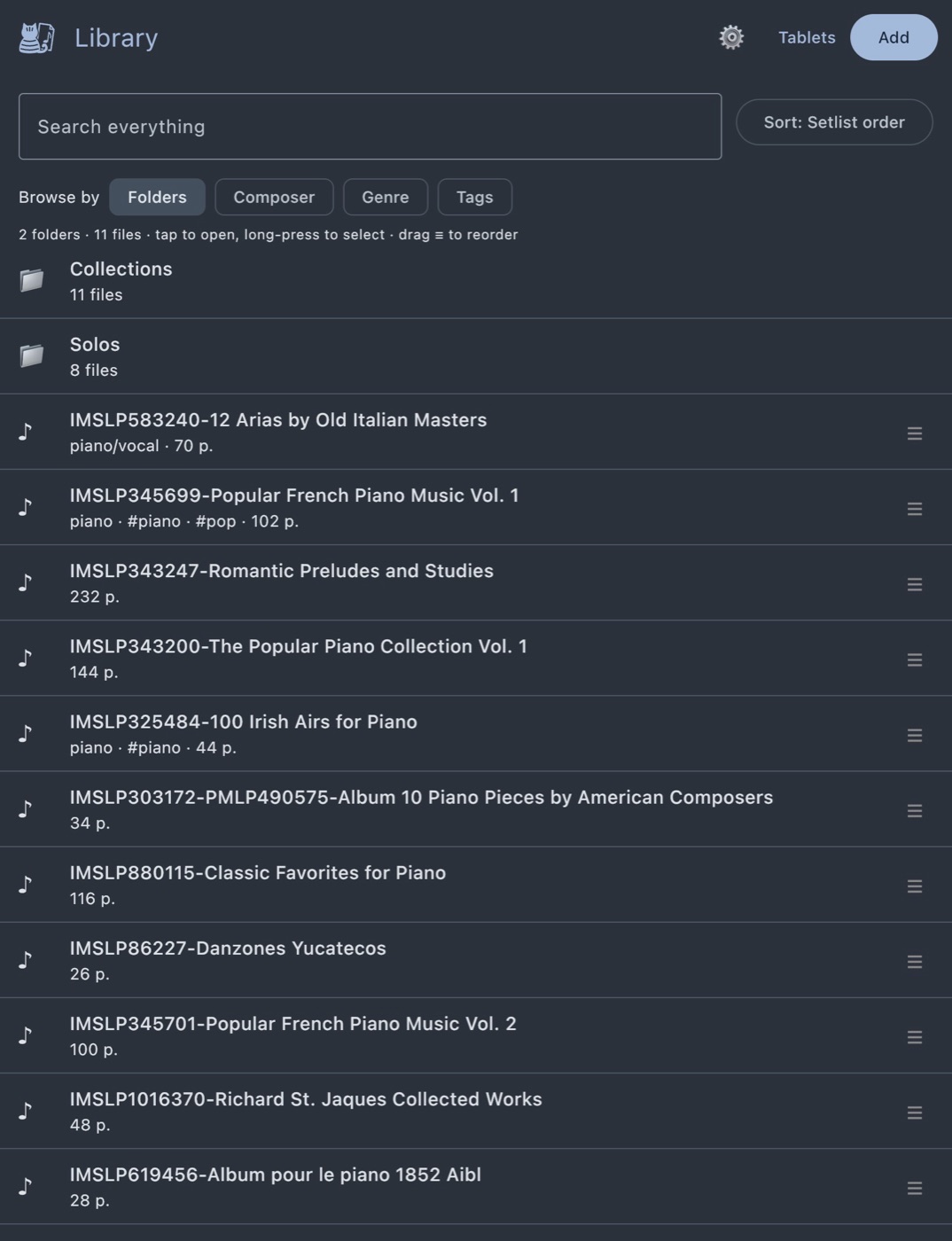 The library with folders and files